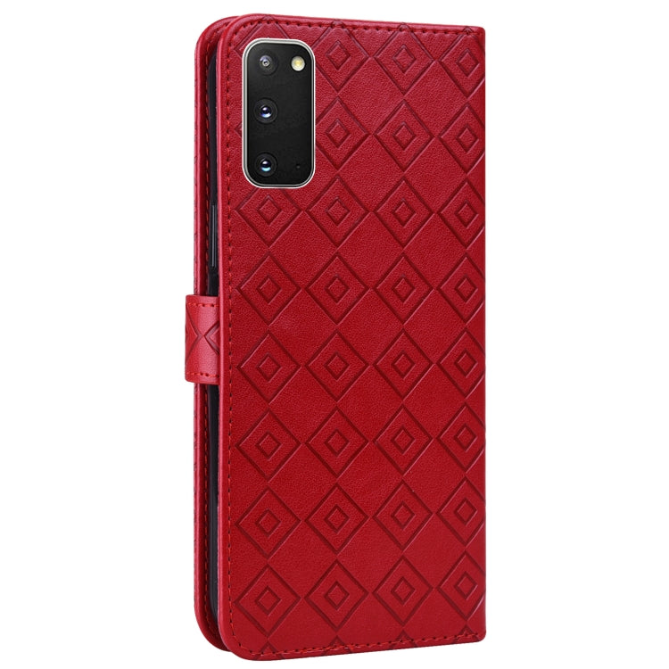 For Samsung Galaxy S20 Embossed Big Small Concentric Squares Pattern Horizontal Flip Leather Case with Card Slot & Holder & Wallet