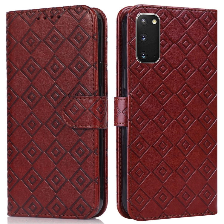 For Samsung Galaxy S20 Embossed Big Small Concentric Squares Pattern Horizontal Flip Leather Case with Card Slot & Holder & Wallet
