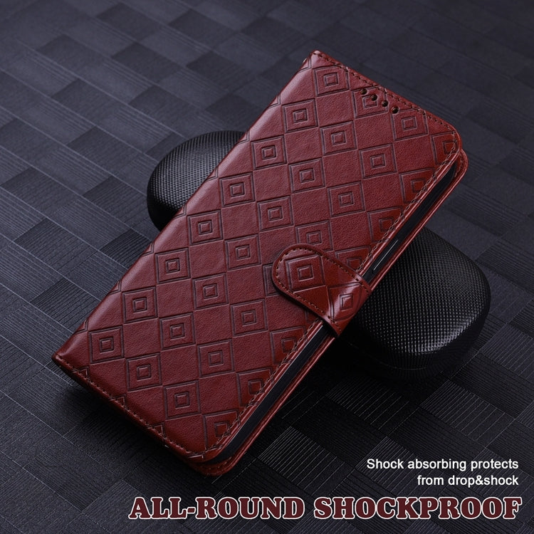For Samsung Galaxy S20 Embossed Big Small Concentric Squares Pattern Horizontal Flip Leather Case with Card Slot & Holder & Wallet