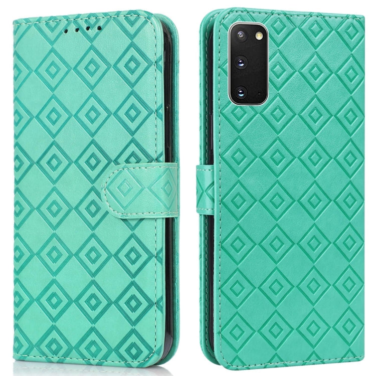 For Samsung Galaxy S20 Embossed Big Small Concentric Squares Pattern Horizontal Flip Leather Case with Card Slot & Holder & Wallet