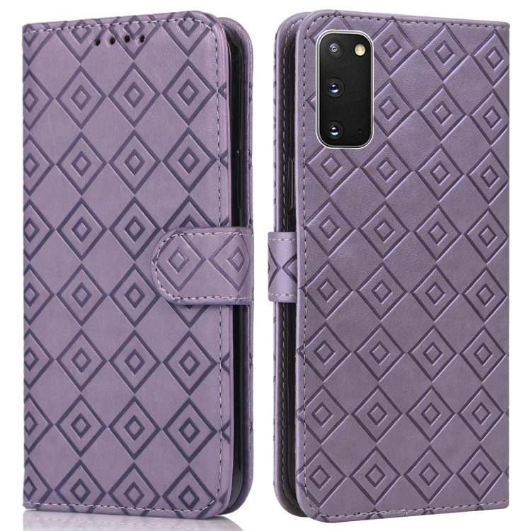 For Samsung Galaxy S20+ Embossed Big Small Concentric Squares Pattern Horizontal Flip Leather Case with Card Slot & Holder & Wallet