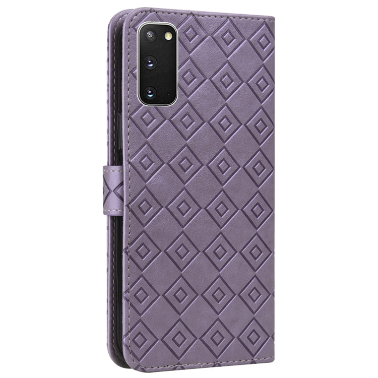 For Samsung Galaxy S20+ Embossed Big Small Concentric Squares Pattern Horizontal Flip Leather Case with Card Slot & Holder & Wallet