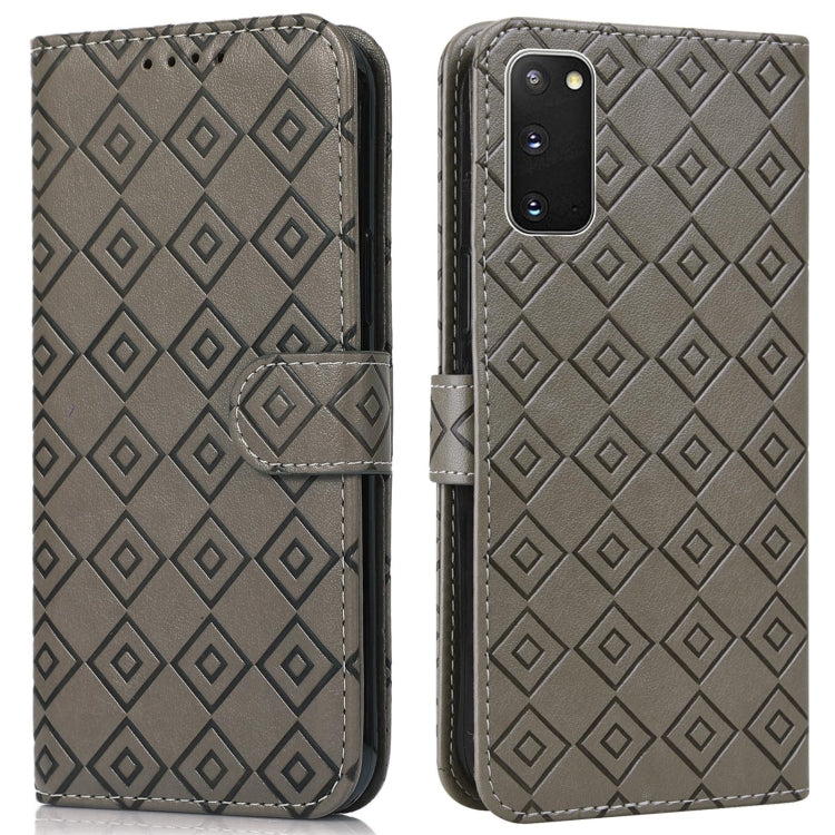 For Samsung Galaxy S20+ Embossed Big Small Concentric Squares Pattern Horizontal Flip Leather Case with Card Slot & Holder & Wallet