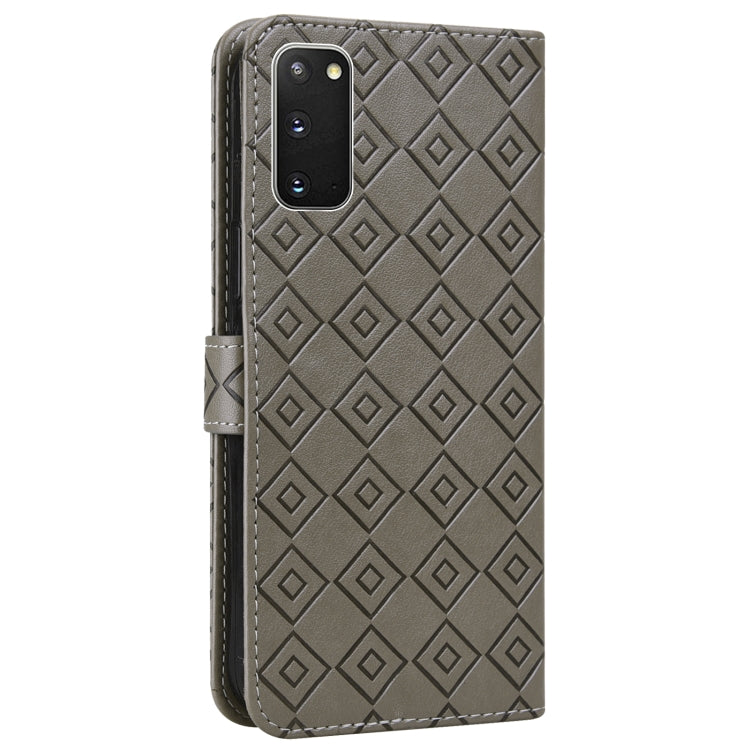 For Samsung Galaxy S20+ Embossed Big Small Concentric Squares Pattern Horizontal Flip Leather Case with Card Slot & Holder & Wallet