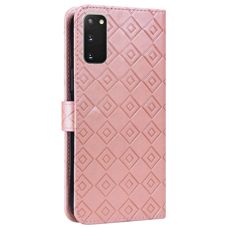 For Samsung Galaxy S20+ Embossed Big Small Concentric Squares Pattern Horizontal Flip Leather Case with Card Slot & Holder & Wallet