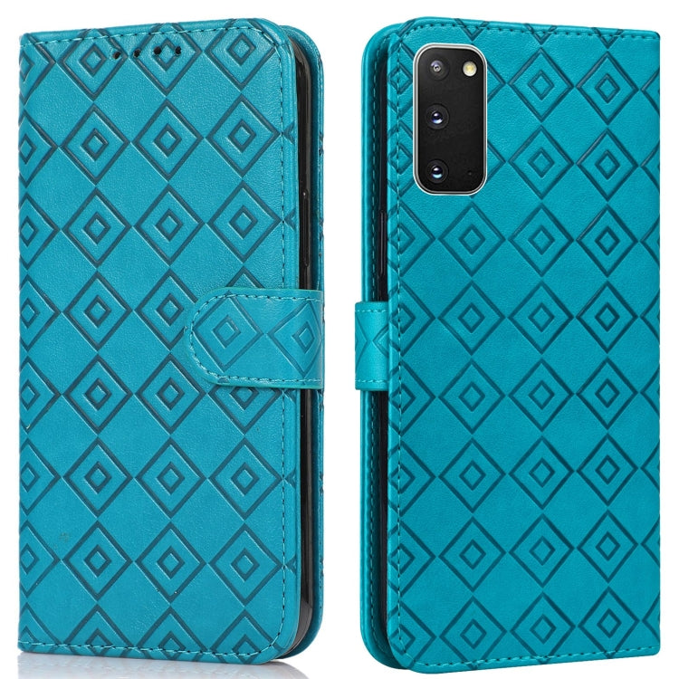 For Samsung Galaxy S20+ Embossed Big Small Concentric Squares Pattern Horizontal Flip Leather Case with Card Slot & Holder & Wallet