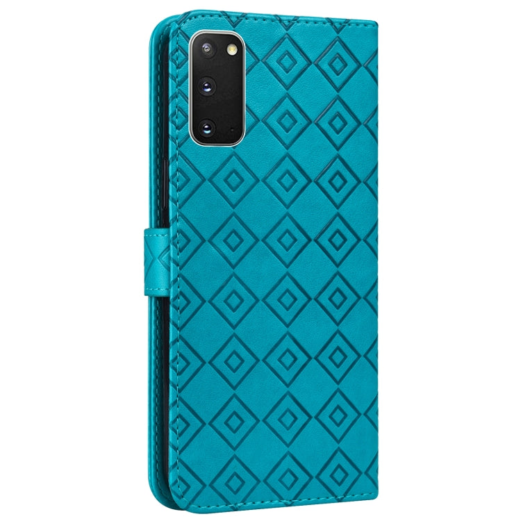 For Samsung Galaxy S20+ Embossed Big Small Concentric Squares Pattern Horizontal Flip Leather Case with Card Slot & Holder & Wallet