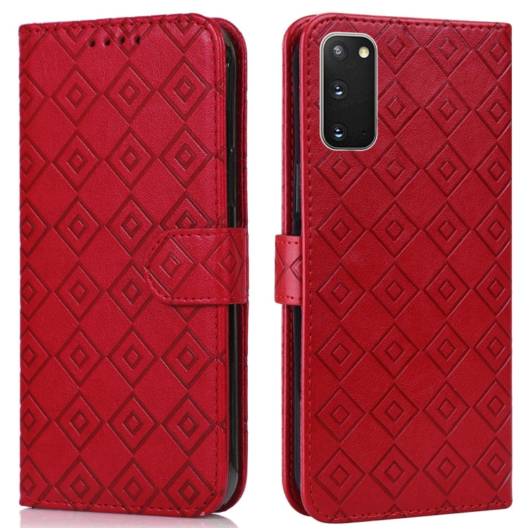 For Samsung Galaxy S20+ Embossed Big Small Concentric Squares Pattern Horizontal Flip Leather Case with Card Slot & Holder & Wallet