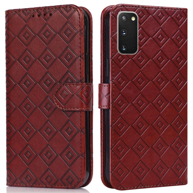 For Samsung Galaxy S20+ Embossed Big Small Concentric Squares Pattern Horizontal Flip Leather Case with Card Slot & Holder & Wallet