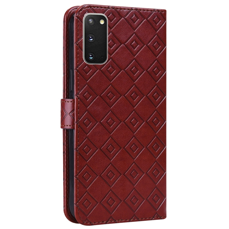 For Samsung Galaxy S20+ Embossed Big Small Concentric Squares Pattern Horizontal Flip Leather Case with Card Slot & Holder & Wallet