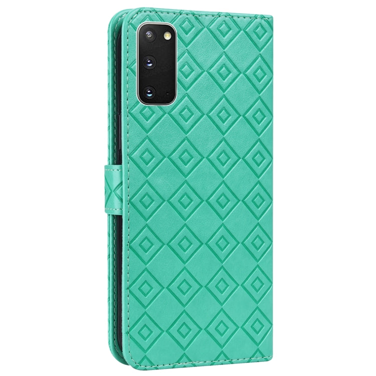 For Samsung Galaxy S20+ Embossed Big Small Concentric Squares Pattern Horizontal Flip Leather Case with Card Slot & Holder & Wallet
