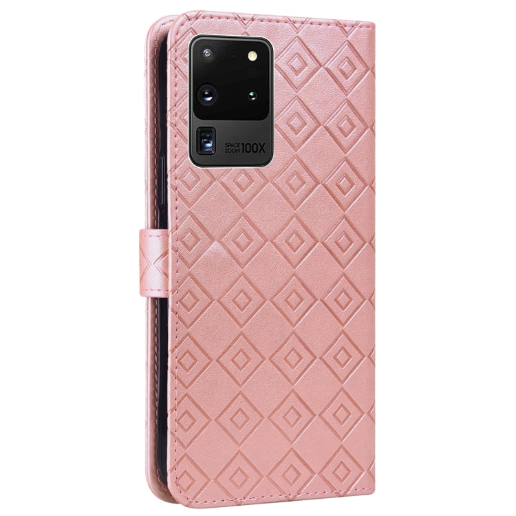 For Samsung Galaxy S20 Ultra Embossed Big Small Concentric Squares Pattern Horizontal Flip Leather Case with Card Slot & Holder & Wallet