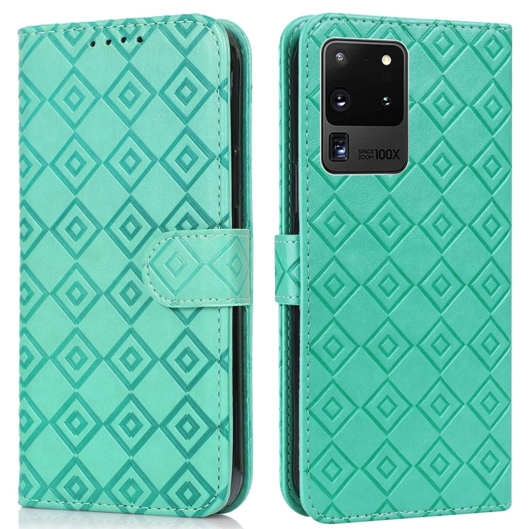 For Samsung Galaxy S20 Ultra Embossed Big Small Concentric Squares Pattern Horizontal Flip Leather Case with Card Slot & Holder & Wallet