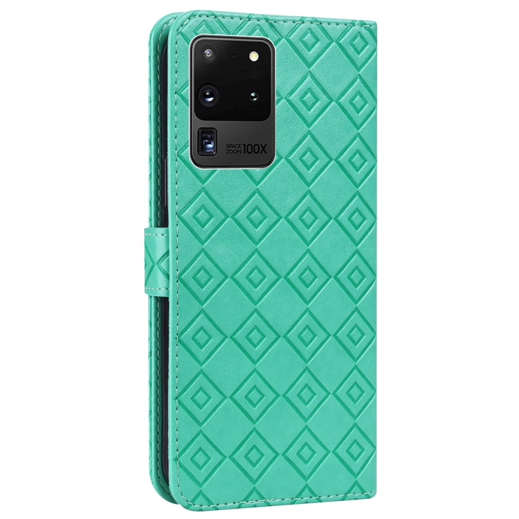For Samsung Galaxy S20 Ultra Embossed Big Small Concentric Squares Pattern Horizontal Flip Leather Case with Card Slot & Holder & Wallet