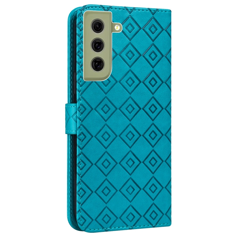 For Samsung Galaxy S21 FE 5G Embossed Big Small Concentric Squares Pattern Horizontal Flip Leather Case with Card Slot & Holder & Wallet
