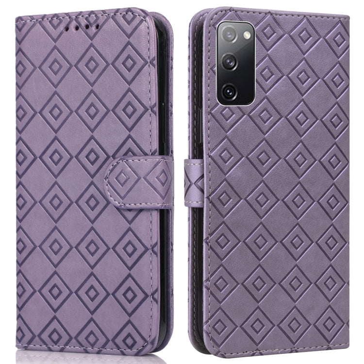 For Samsung Galaxy S20 FE Embossed Big Small Concentric Squares Pattern Horizontal Flip Leather Case with Card Slot & Holder & Wallet