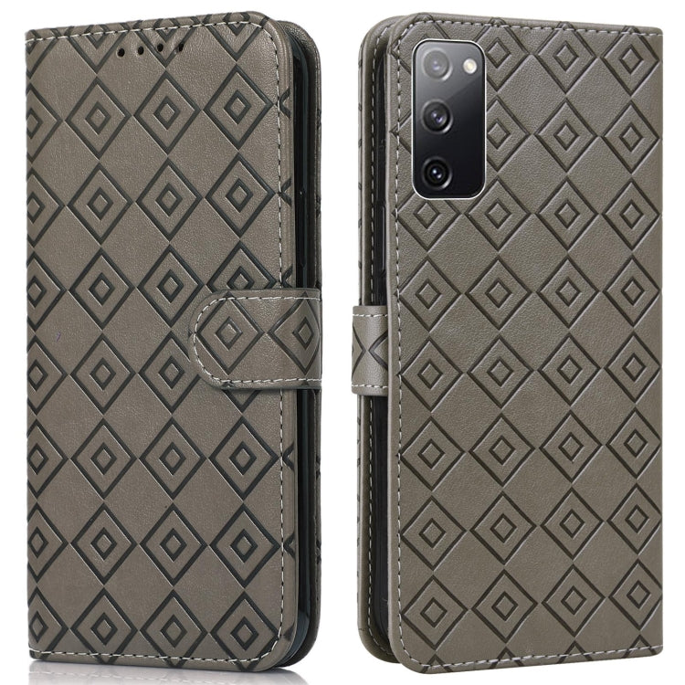 For Samsung Galaxy S20 FE Embossed Big Small Concentric Squares Pattern Horizontal Flip Leather Case with Card Slot & Holder & Wallet