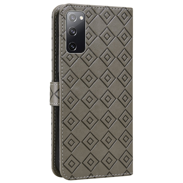 For Samsung Galaxy S20 FE Embossed Big Small Concentric Squares Pattern Horizontal Flip Leather Case with Card Slot & Holder & Wallet