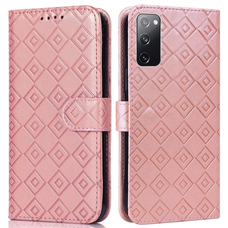 For Samsung Galaxy S20 FE Embossed Big Small Concentric Squares Pattern Horizontal Flip Leather Case with Card Slot & Holder & Wallet
