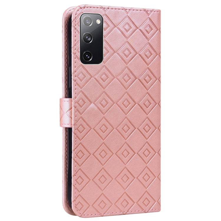 For Samsung Galaxy S20 FE Embossed Big Small Concentric Squares Pattern Horizontal Flip Leather Case with Card Slot & Holder & Wallet