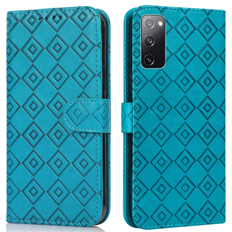 For Samsung Galaxy S20 FE Embossed Big Small Concentric Squares Pattern Horizontal Flip Leather Case with Card Slot & Holder & Wallet