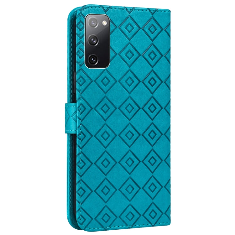 For Samsung Galaxy S20 FE Embossed Big Small Concentric Squares Pattern Horizontal Flip Leather Case with Card Slot & Holder & Wallet