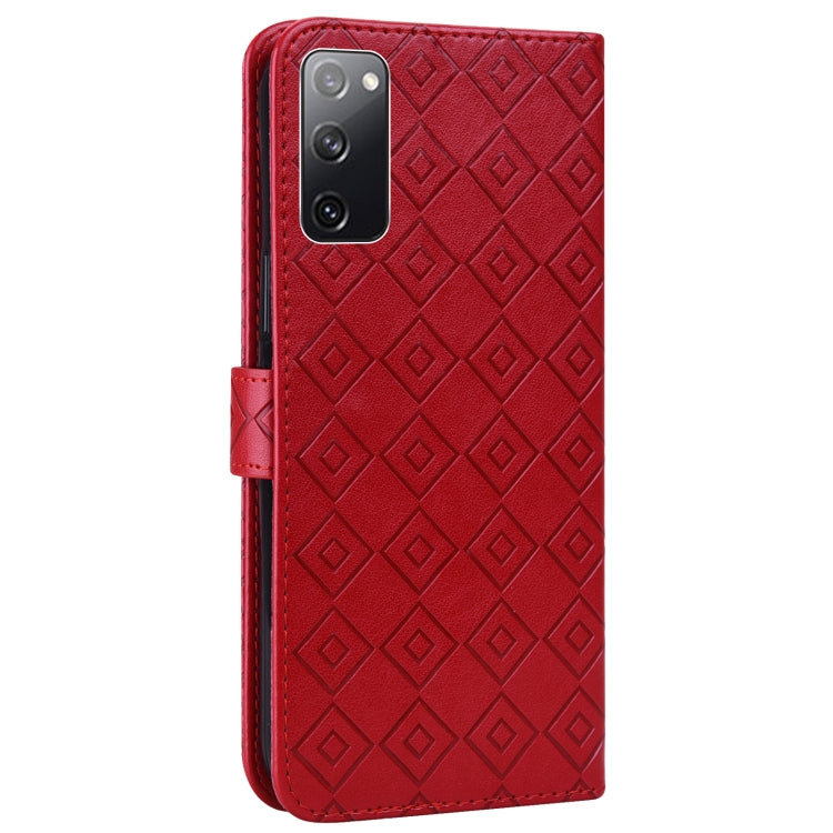 For Samsung Galaxy S20 FE Embossed Big Small Concentric Squares Pattern Horizontal Flip Leather Case with Card Slot & Holder & Wallet