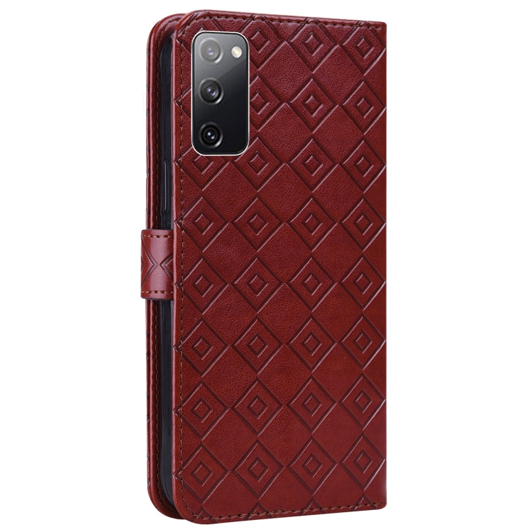 For Samsung Galaxy S20 FE Embossed Big Small Concentric Squares Pattern Horizontal Flip Leather Case with Card Slot & Holder & Wallet