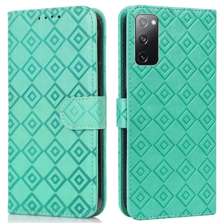 For Samsung Galaxy S20 FE Embossed Big Small Concentric Squares Pattern Horizontal Flip Leather Case with Card Slot & Holder & Wallet