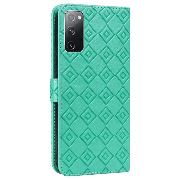 For Samsung Galaxy S20 FE Embossed Big Small Concentric Squares Pattern Horizontal Flip Leather Case with Card Slot & Holder & Wallet