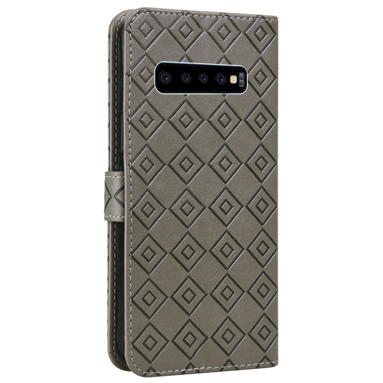 For Samsung Galaxy S10 Embossed Big Small Concentric Squares Pattern Horizontal Flip Leather Case with Card Slot & Holder & Wallet