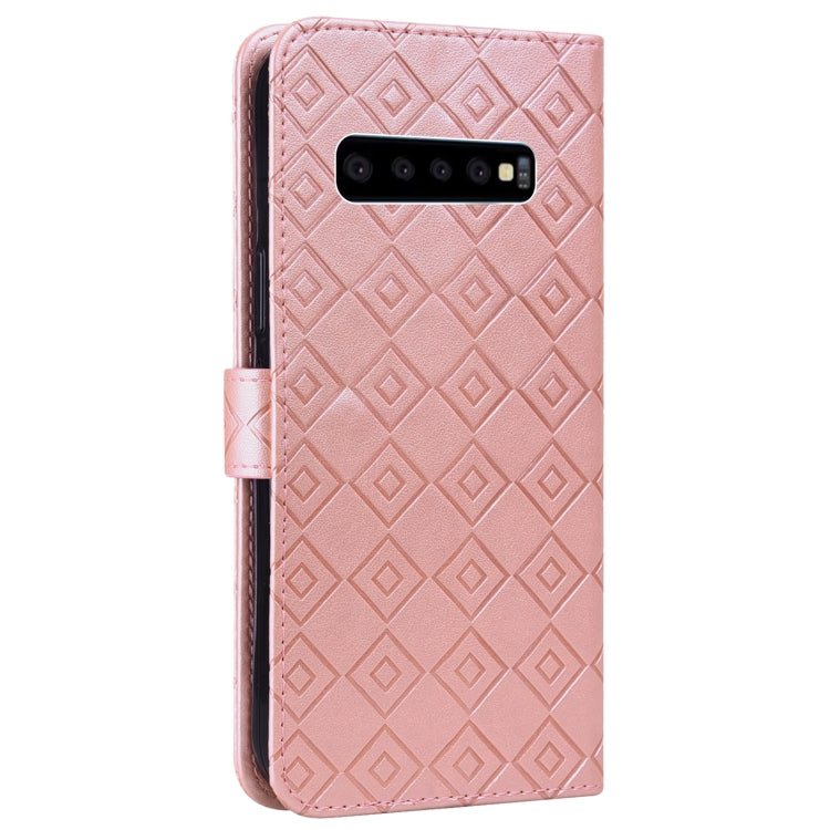 For Samsung Galaxy S10 Embossed Big Small Concentric Squares Pattern Horizontal Flip Leather Case with Card Slot & Holder & Wallet