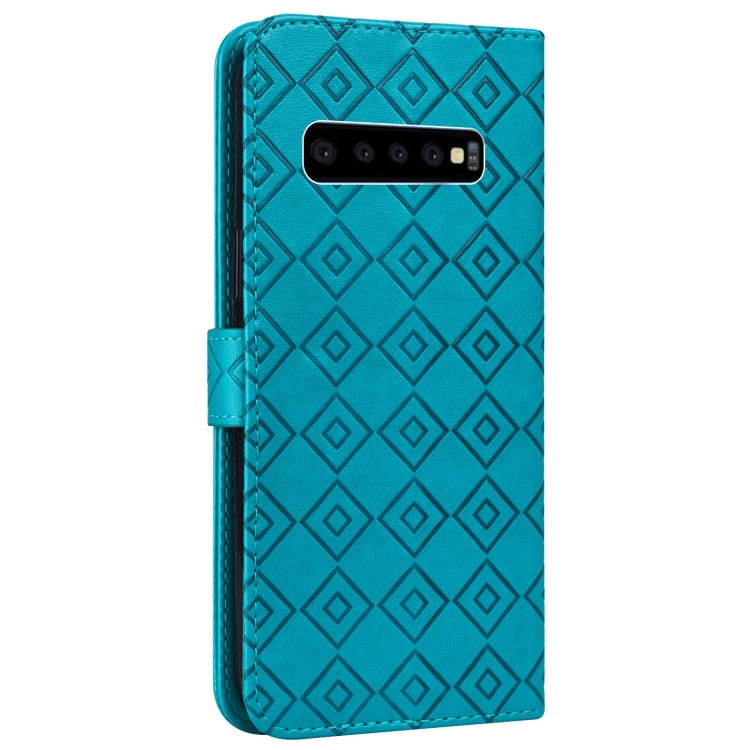 For Samsung Galaxy S10 Embossed Big Small Concentric Squares Pattern Horizontal Flip Leather Case with Card Slot & Holder & Wallet