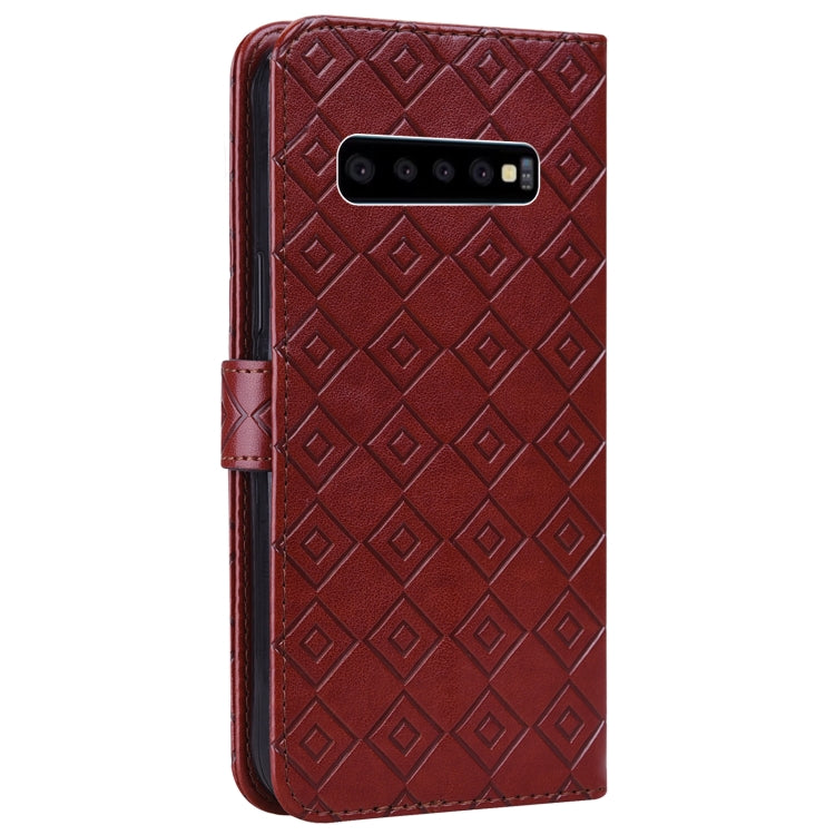 For Samsung Galaxy S10 Embossed Big Small Concentric Squares Pattern Horizontal Flip Leather Case with Card Slot & Holder & Wallet