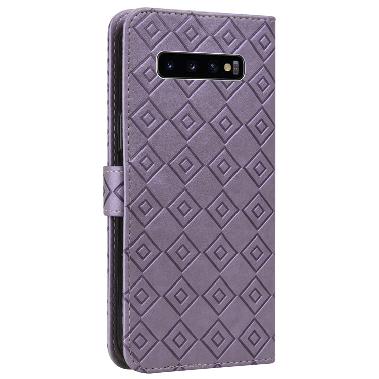 For Samsung Galaxy S10+ Embossed Big Small Concentric Squares Pattern Horizontal Flip Leather Case with Card Slot & Holder & Wallet