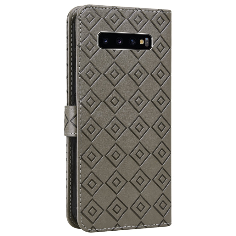 For Samsung Galaxy S10+ Embossed Big Small Concentric Squares Pattern Horizontal Flip Leather Case with Card Slot & Holder & Wallet