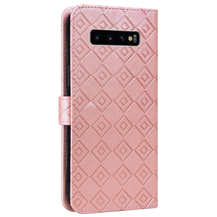 For Samsung Galaxy S10+ Embossed Big Small Concentric Squares Pattern Horizontal Flip Leather Case with Card Slot & Holder & Wallet