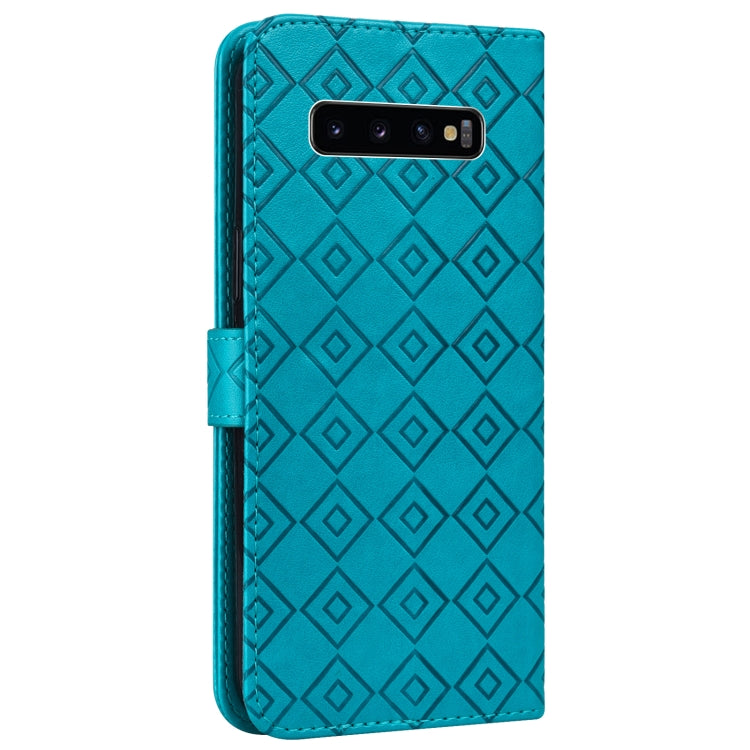 For Samsung Galaxy S10+ Embossed Big Small Concentric Squares Pattern Horizontal Flip Leather Case with Card Slot & Holder & Wallet