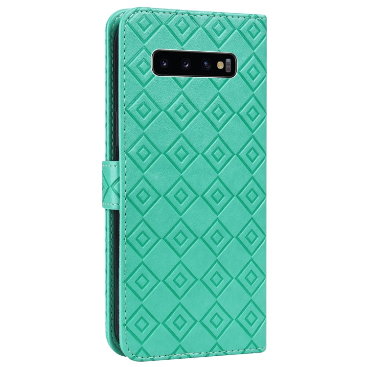 For Samsung Galaxy S10+ Embossed Big Small Concentric Squares Pattern Horizontal Flip Leather Case with Card Slot & Holder & Wallet