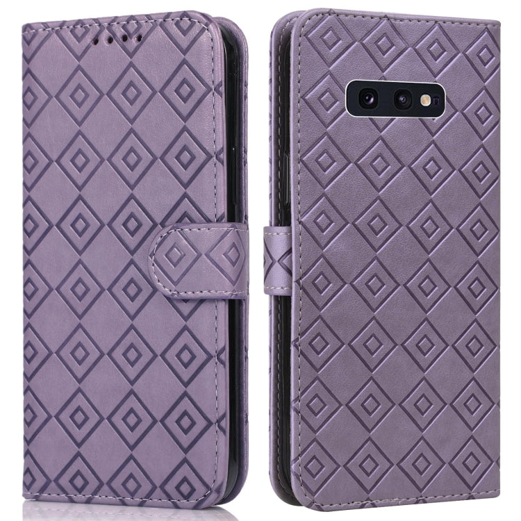 For Samsung Galaxy S10e Embossed Big Small Concentric Squares Pattern Horizontal Flip Leather Case with Card Slot & Holder & Wallet
