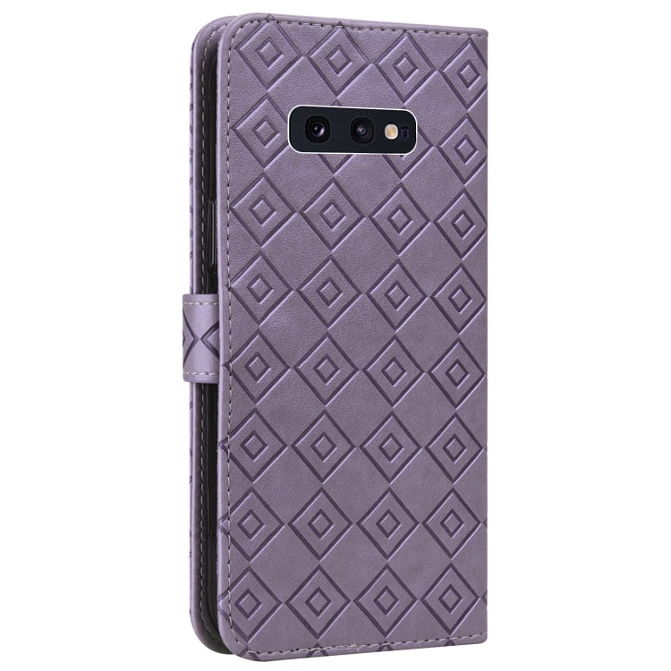 For Samsung Galaxy S10e Embossed Big Small Concentric Squares Pattern Horizontal Flip Leather Case with Card Slot & Holder & Wallet