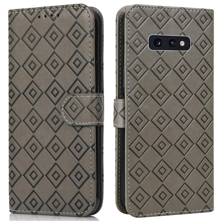 For Samsung Galaxy S10e Embossed Big Small Concentric Squares Pattern Horizontal Flip Leather Case with Card Slot & Holder & Wallet