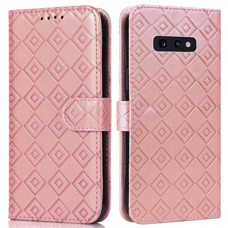 For Samsung Galaxy S10e Embossed Big Small Concentric Squares Pattern Horizontal Flip Leather Case with Card Slot & Holder & Wallet