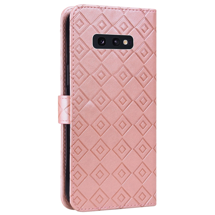 For Samsung Galaxy S10e Embossed Big Small Concentric Squares Pattern Horizontal Flip Leather Case with Card Slot & Holder & Wallet