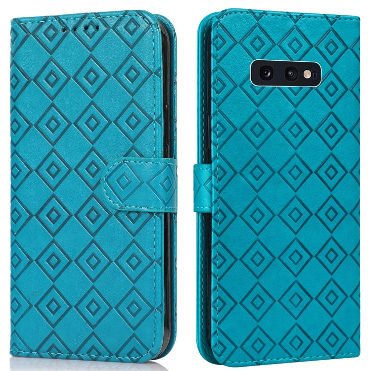 For Samsung Galaxy S10e Embossed Big Small Concentric Squares Pattern Horizontal Flip Leather Case with Card Slot & Holder & Wallet
