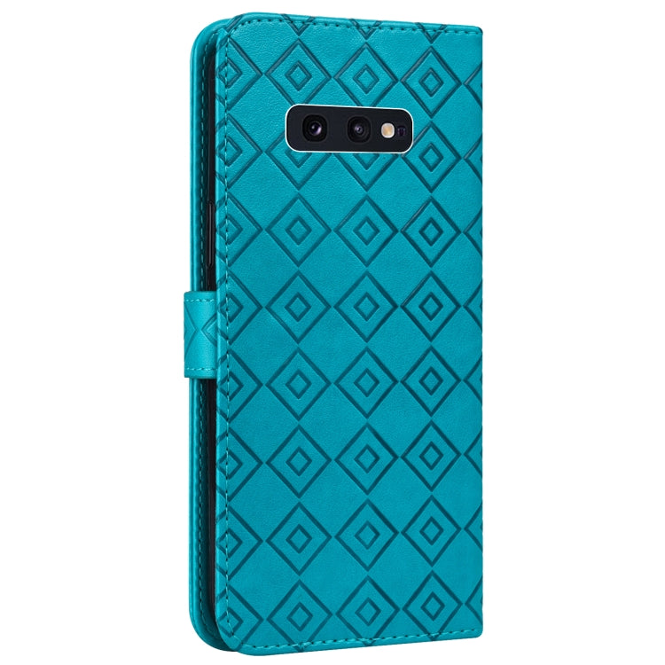 For Samsung Galaxy S10e Embossed Big Small Concentric Squares Pattern Horizontal Flip Leather Case with Card Slot & Holder & Wallet
