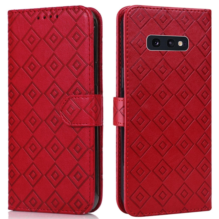 For Samsung Galaxy S10e Embossed Big Small Concentric Squares Pattern Horizontal Flip Leather Case with Card Slot & Holder & Wallet