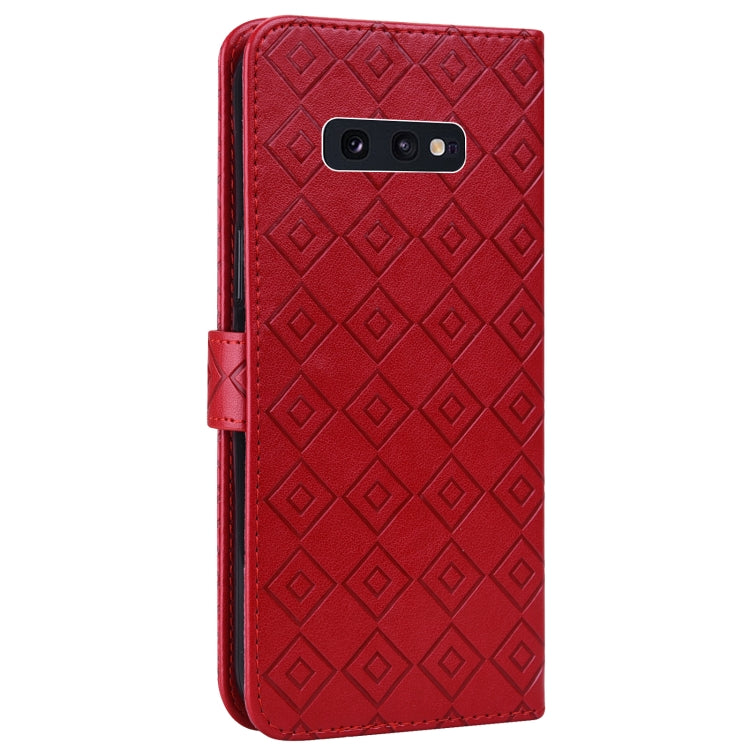For Samsung Galaxy S10e Embossed Big Small Concentric Squares Pattern Horizontal Flip Leather Case with Card Slot & Holder & Wallet