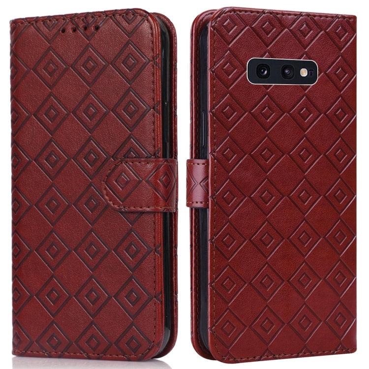 For Samsung Galaxy S10e Embossed Big Small Concentric Squares Pattern Horizontal Flip Leather Case with Card Slot & Holder & Wallet