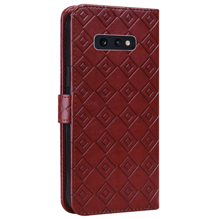 For Samsung Galaxy S10e Embossed Big Small Concentric Squares Pattern Horizontal Flip Leather Case with Card Slot & Holder & Wallet